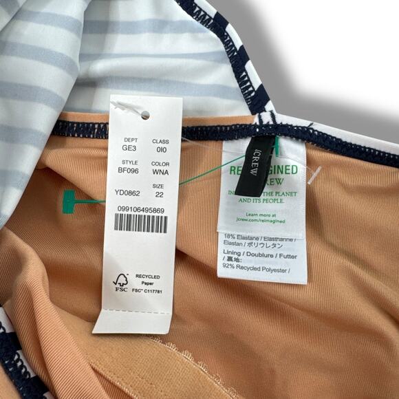 J Crew One Shoulder One Piece‎ Swimsuit Womens Plus 22 Navy White Stripe - Picture 3 of 7